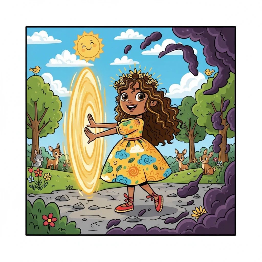 Con la ayuda de los seres que eligieron la luz, Solara y Helio crearon un escudo de energía solar, que repelió la oscuridad y devolvió la luz al planeta. La vida renació.