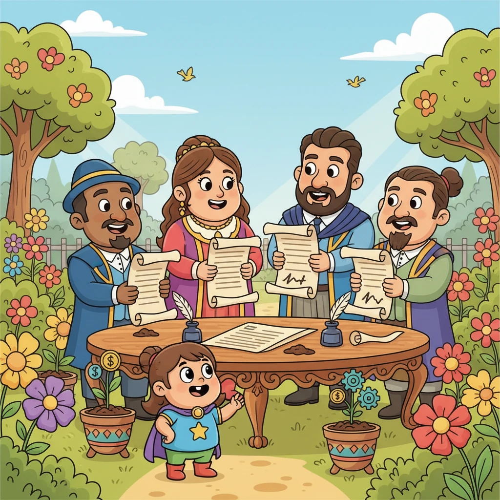 Elara sees a vibrant garden party scene, where leaders from six nations gather with smiles, signing important documents. They are planting the seeds for a 'Common Market' with the Treaties of Rome, a place where goods and ideas could flow freely across borders.