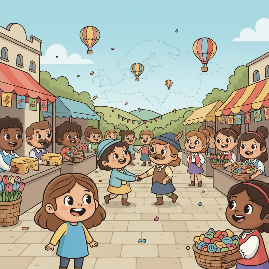 She visualizes a bustling marketplace where goods from different countries are easily exchanged, and people from new member states happily join the growing European family. The initial six nations expanded, and borders became friendlier lines on a map, encouraging trade and connection.