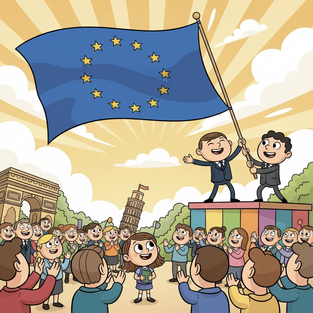 She sees a grand ceremony where the blue flag with golden stars is proudly unfurled, symbolizing the official birth of the European Union with the Maastricht Treaty. This new union was more than just trade; it was about shared values, common policies, and a unified future.