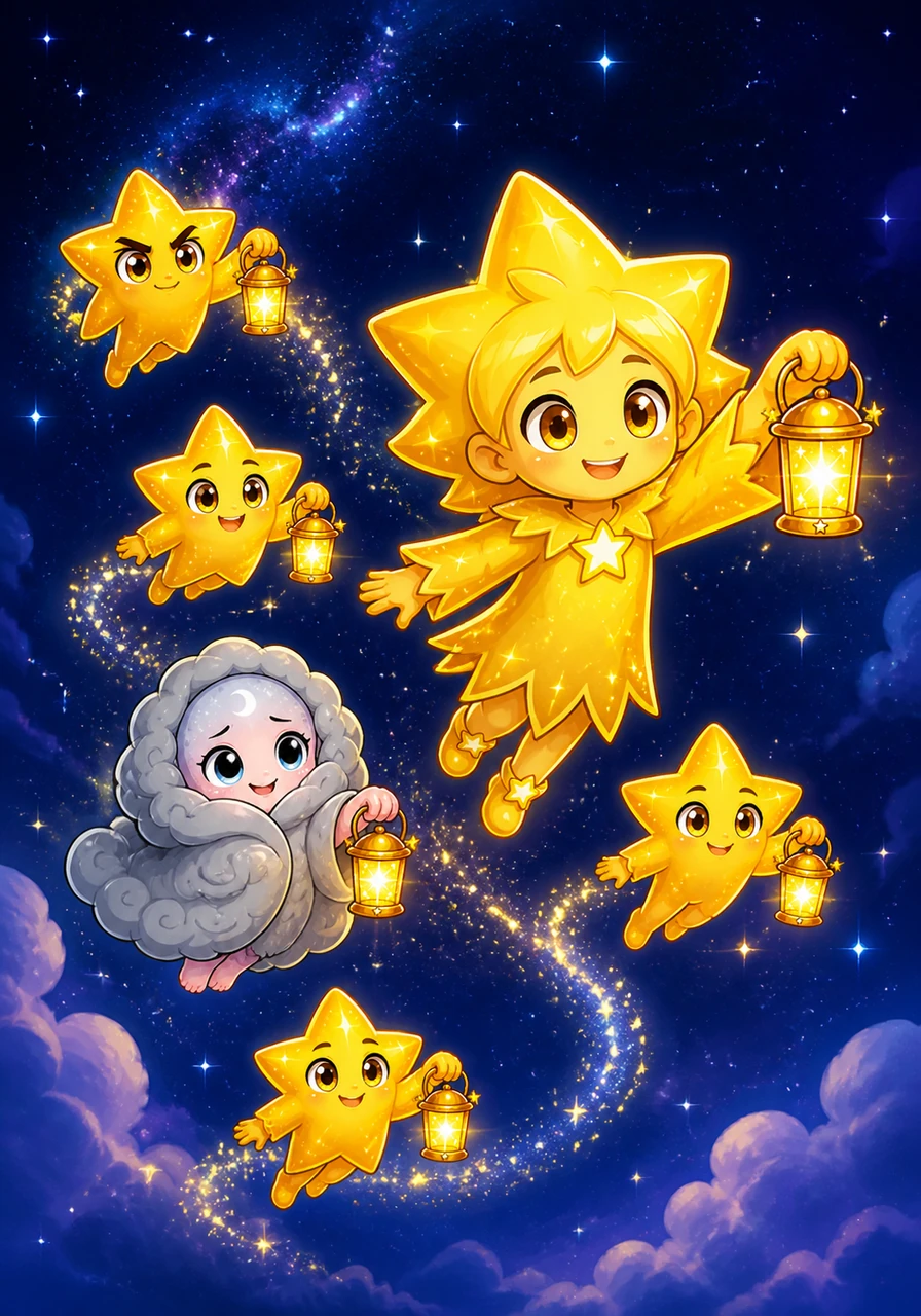 Orion, the bravest star, gathered a group of twinkling companions to begin a search. They carried tiny lanterns made of pure stardust as they floated through the vast, indigo sky.