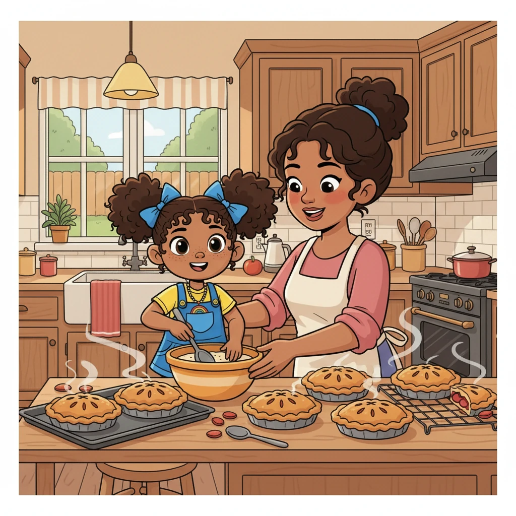 First, Maya helped her mom in the kitchen. They baked delicious apple pies together. The smell of cinnamon filled the house, making Maya feel warm and happy.