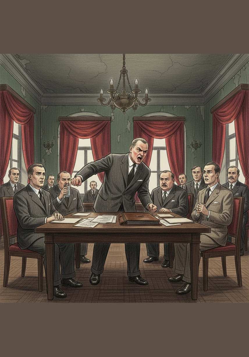 In the Kremlin, Khrushchev stands in a cold, shadowed hall, his face etched with fury as he receives word of the American invasion. He realizes the time for talk has passed and orders the Soviet military to prepare their ultimate deterrent for immediate use.