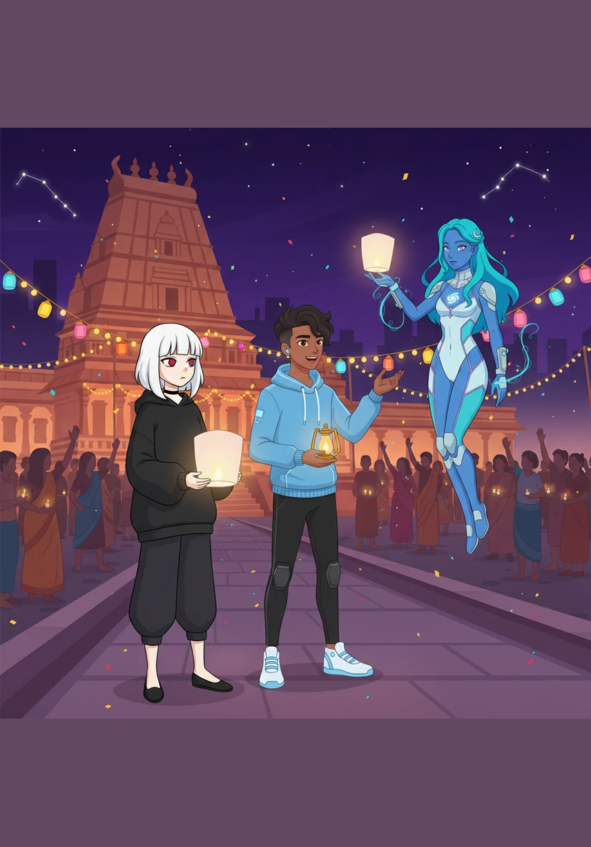 During the vibrant and crowded temple festival, Meera watches him from a distance amidst the colorful lights and music, wondering if she will ever find the strength to tell him that he is the person she truly loves.