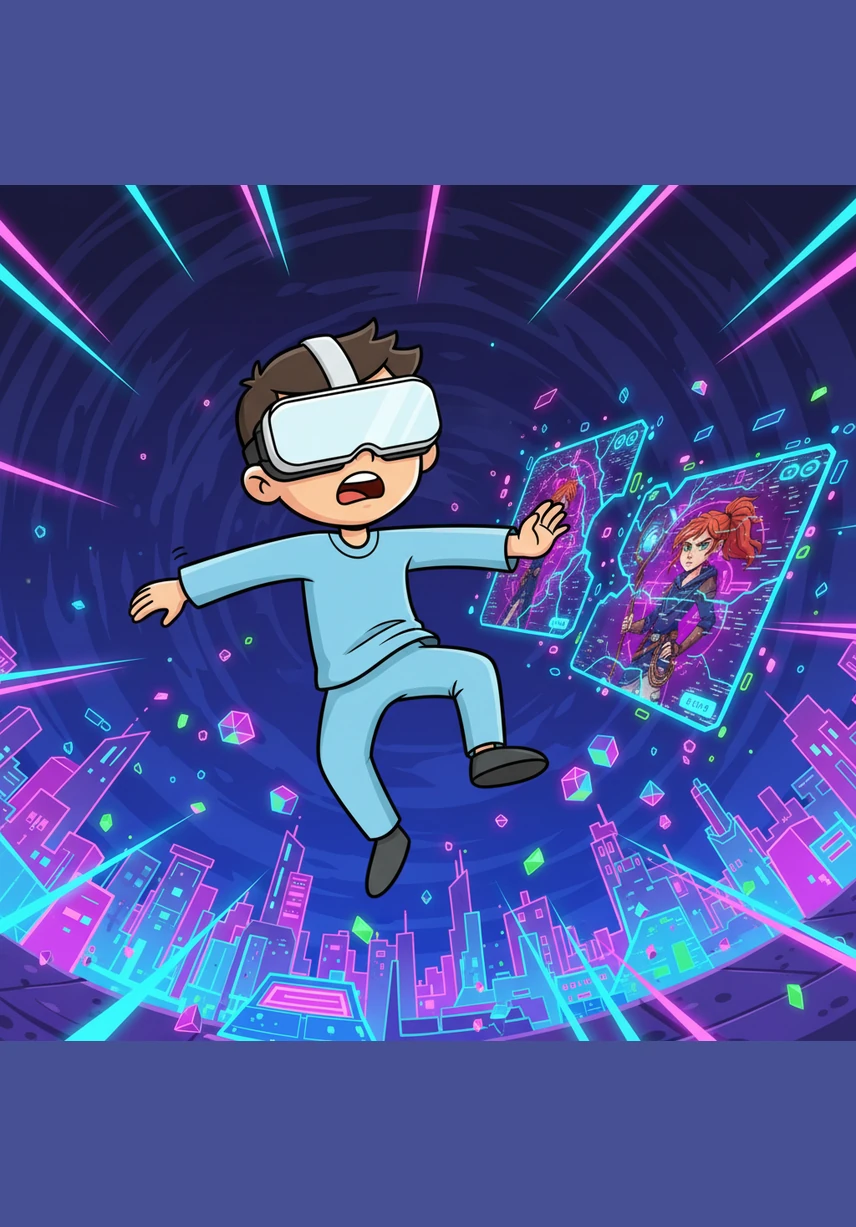 The digital world around him begins to dissolve into millions of tiny pixels and blinding white light. Leo feels a terrifying sensation of falling through cold air, leaving the warmth and safety of the simulation behind. The neon city vanishes, replaced by a deep, heavy silence.