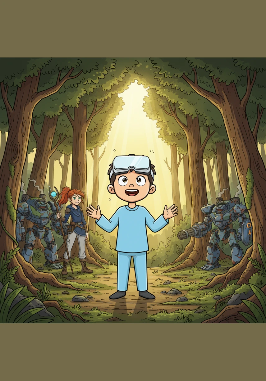 Leo opens his eyes to see a vast, wild forest under the light of a real, golden sun. He breathes in the sharp scent of damp earth and pine needles for the first time in his life. He is finally free, standing in a world that is messy, unpredictable, and wonderfully real.