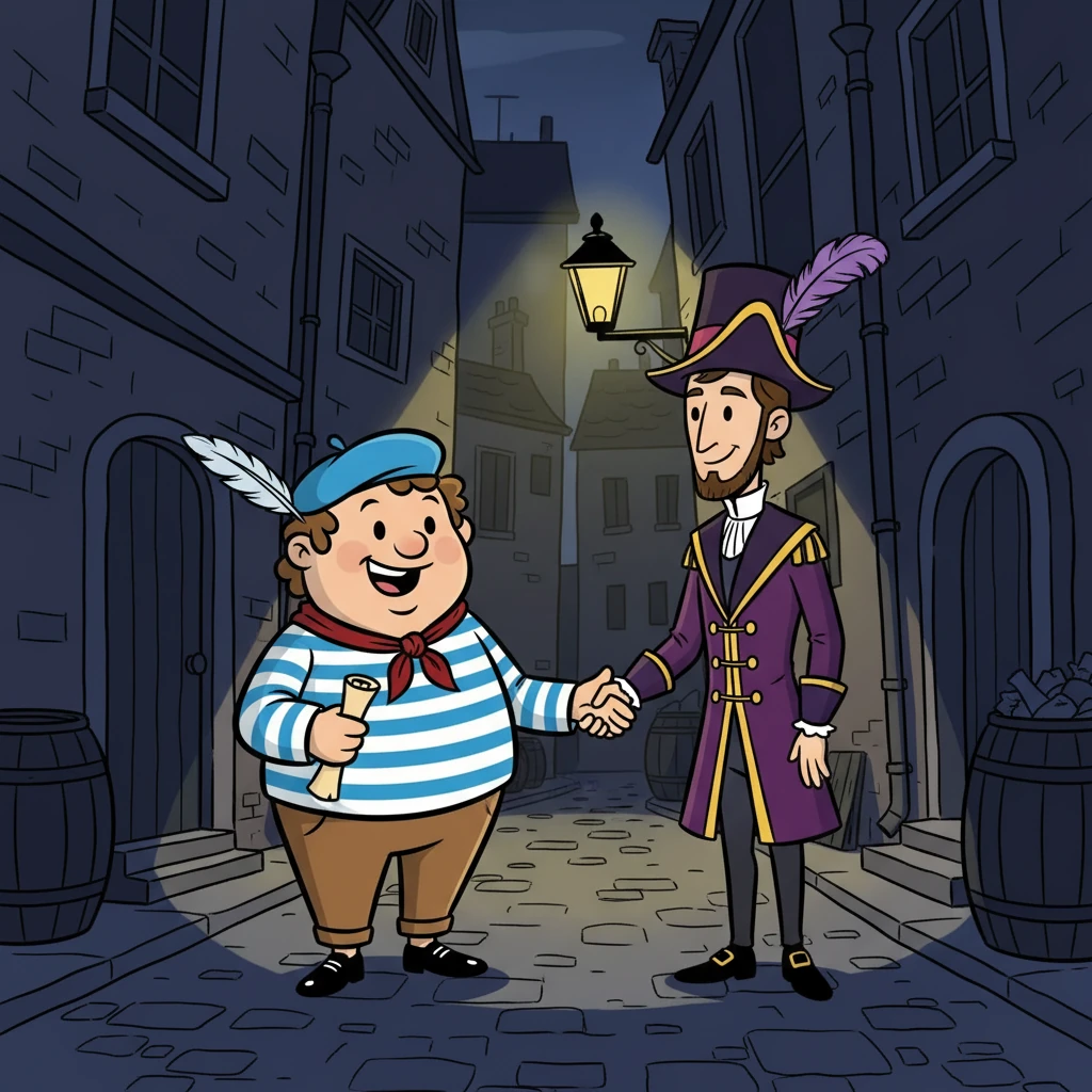 Une nuit, dans une ruelle sombre, Lorenzo rencontre secrètement l'un de ses rivaux, le Comte. Il feint l'amitié, offrant une fausse promesse de soutien. Le Comte, naïf, accepte l'offre, ignorant le piège qui l'attend.