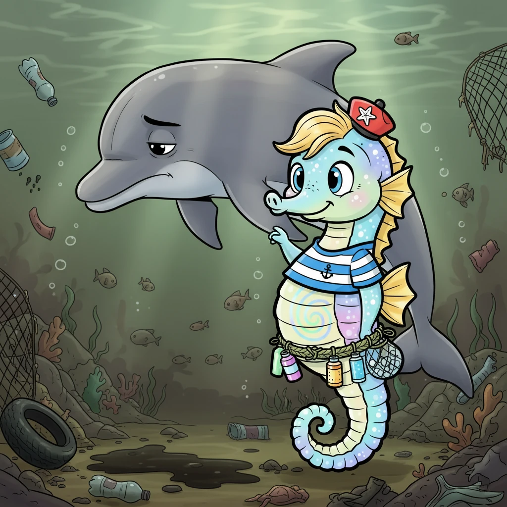 Further along, Pearl encountered a dolphin who could no longer sing, his voice silenced by the pollution. Together, they faced challenges, learning about courage and the importance of friendship as they traveled together.
