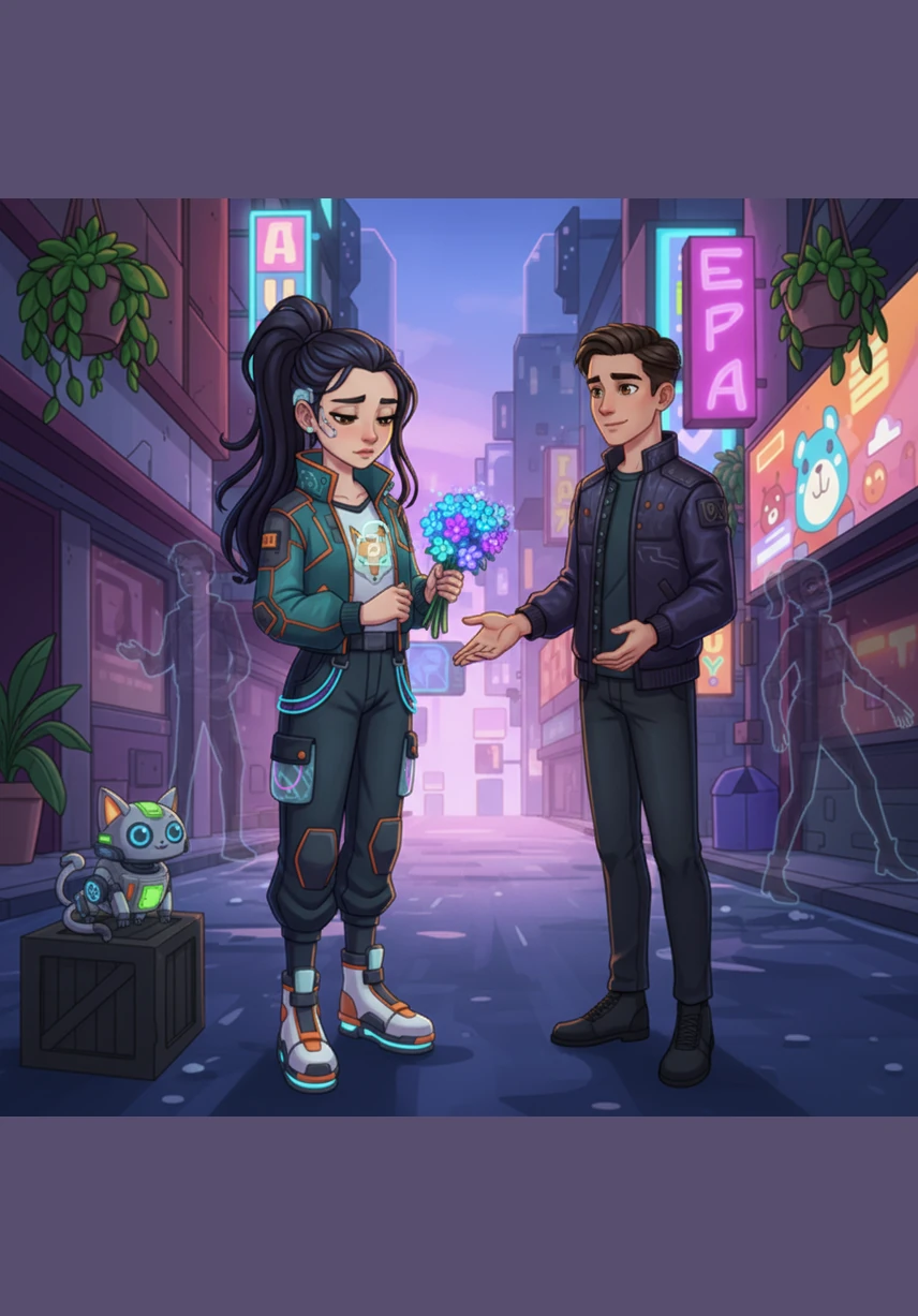 A kind friend offers Elara a bouquet of flowers and a steady hand, yet her heart remains a locked door she cannot open for him. She feels the heavy irony of being loved by those she cannot embrace, while yearning for those who will never stay.