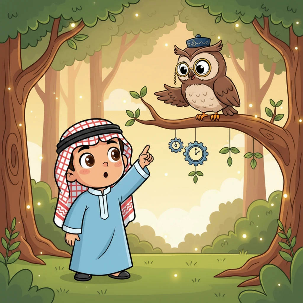 التقى فرحان بالجدة حكمة، بومة عجوز وحكيمة، كانت جالسة على غصن شجرة. بابتسامة لطيفة، أخبرته الجدة حكمة عن أهمية الصبر والثقة، موضحة أن الأشياء الجيدة غالبًا ما تستغرق وقتًا لتنمو وتأتي في أوانها.