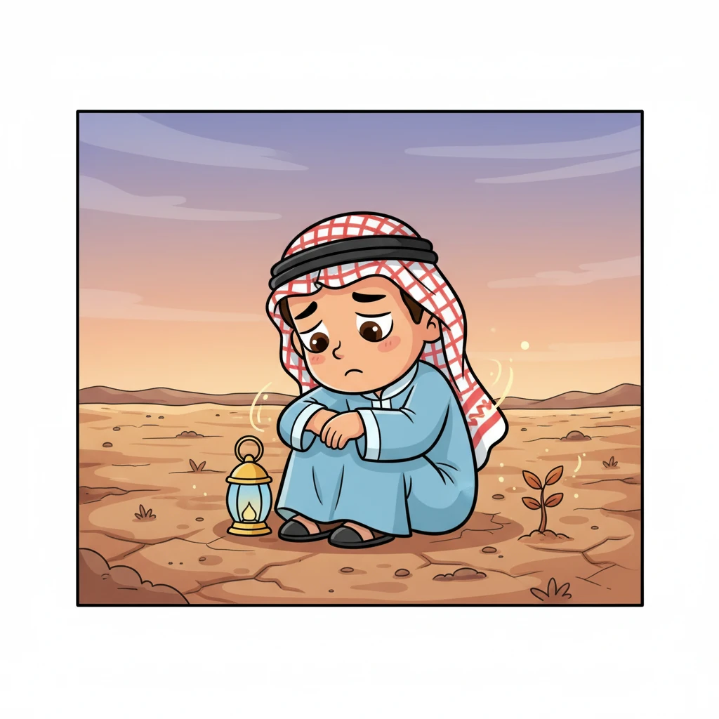 ومع ذلك، لم تظهر البلوطة العملاقة. شعر فرحان بوخز من خيبة الأمل والارتباك. جلس وحيدًا، رأسه مطأطئًا، متسائلًا عما إذا كان يفعل شيئًا خاطئًا، وشعر وكأن الكون قد تجاهله قليلًا.