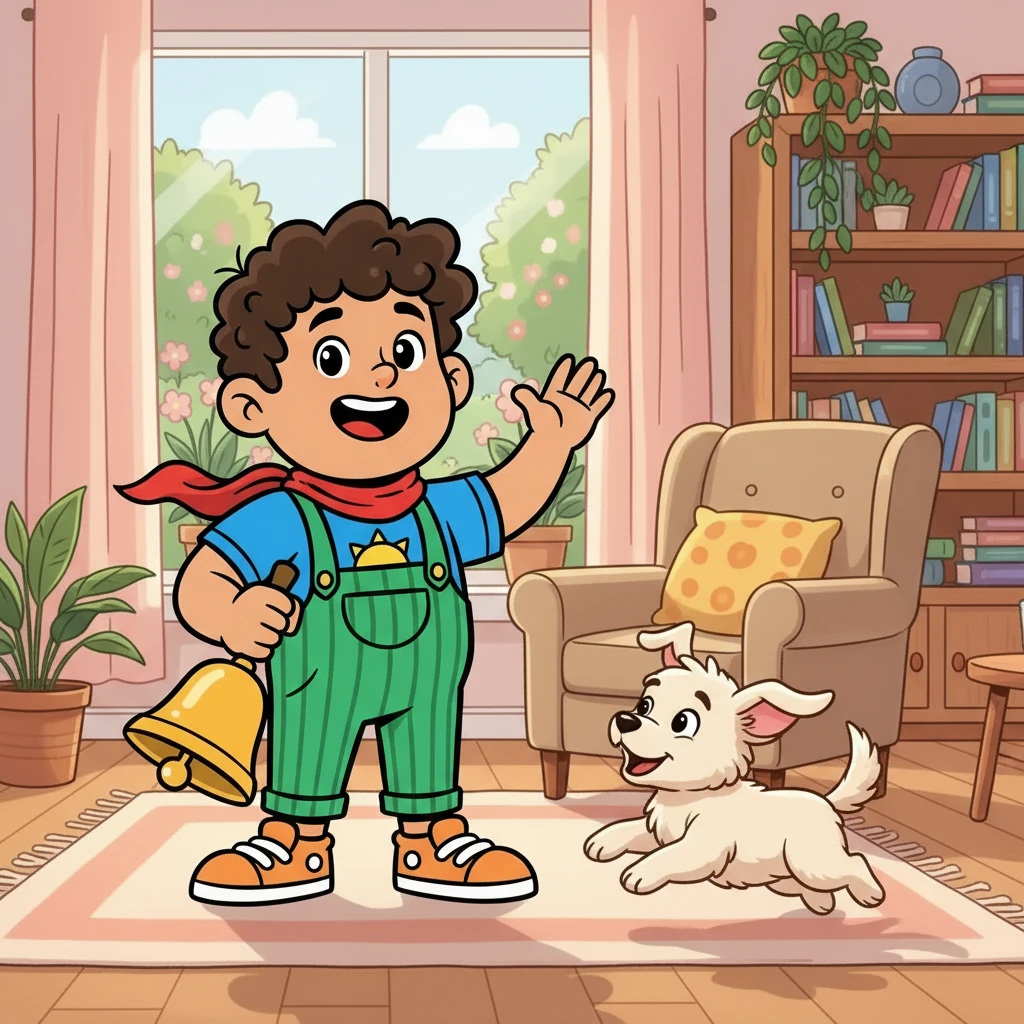 Suddenly, a playful puppy bounded into the room, wagging its tail with boundless energy. It barked a happy greeting, and Naitvik, full of glee, replied with a warm 'Good Morning, Puppy!'