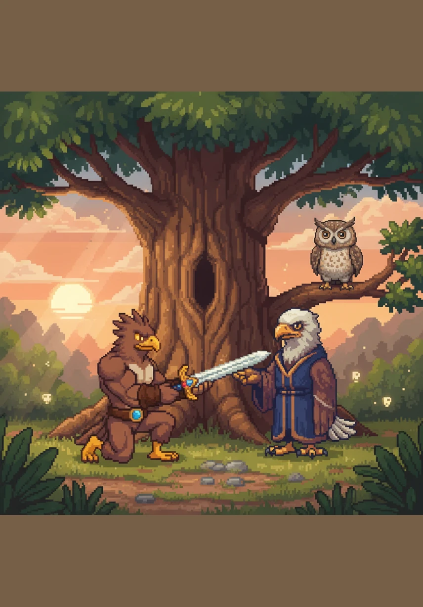 One afternoon, Aquila descends into a hidden valley where the earth is carpeted in glowing moss and crystalline streams. He spends hours observing the intricate patterns of the leaves and the way the light dances on the water's surface.