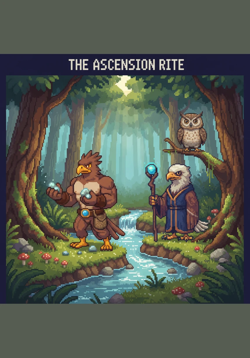 Inspired by the beauty he has seen, Aquila decides to design a nest unlike any other in history. He begins to gather silver-barked twigs from the ancient forest and shimmering feathers dropped by the birds of the high clouds.