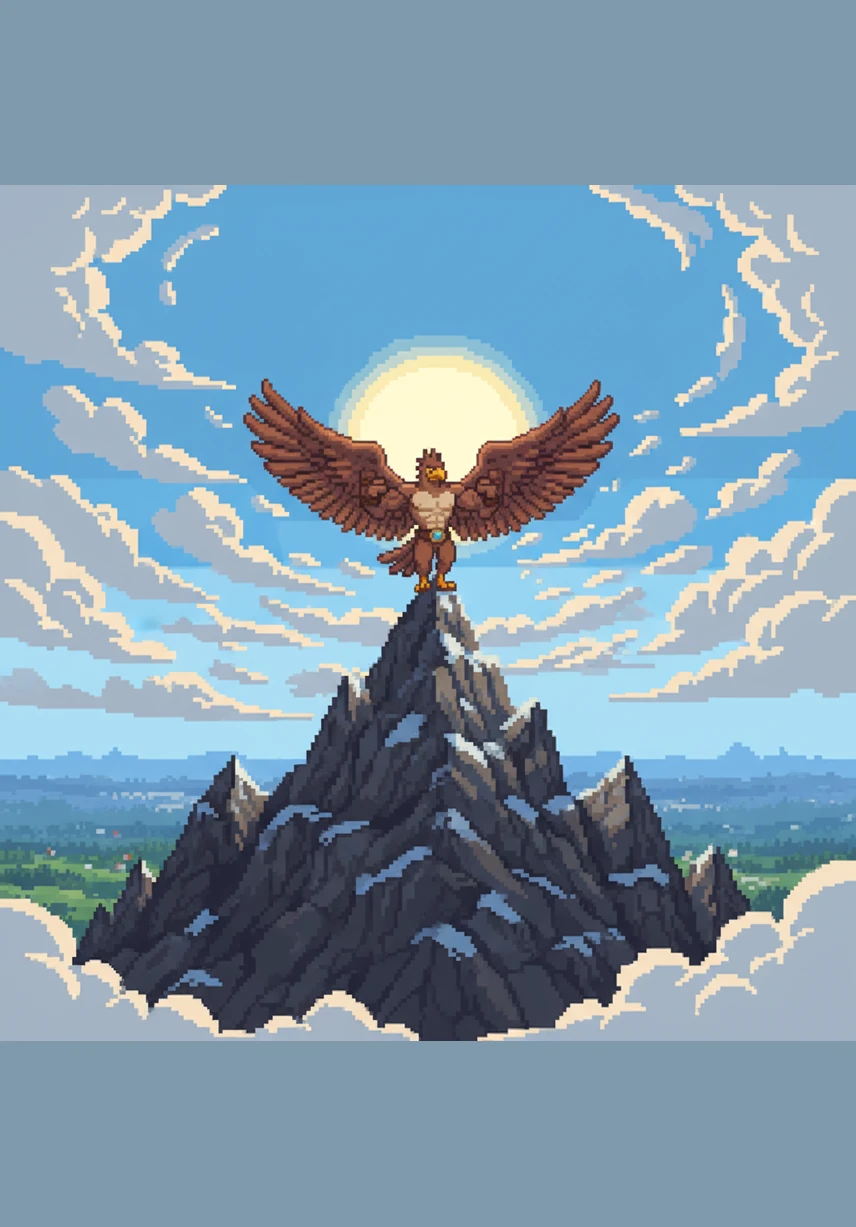 When the skies clear, Aquila reaches the highest spire of the mountain and begins his work. He weaves the silver branches with emerald moss and sets the crystals he found so they catch the first light of dawn.