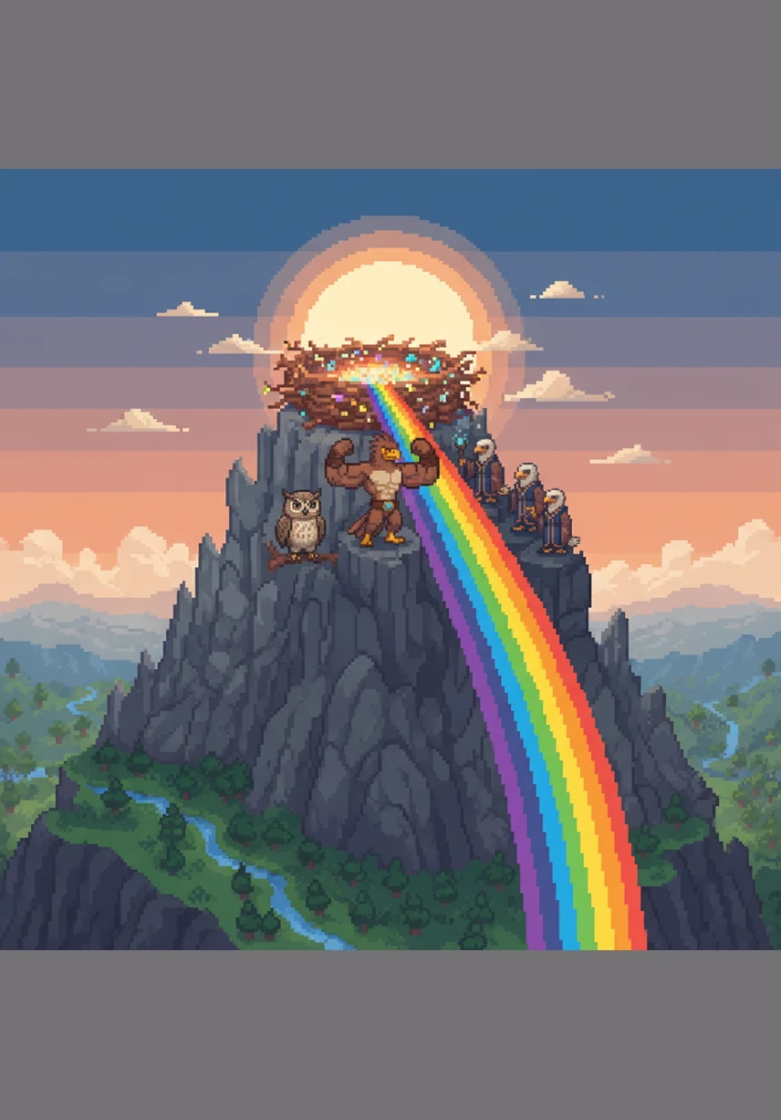 As the sun rises over the peak, Aquila’s masterpiece begins to glow with a brilliant, multifaceted light. The nest acts as a prism, casting a magnificent rainbow across the valley that can be seen for miles in every direction.