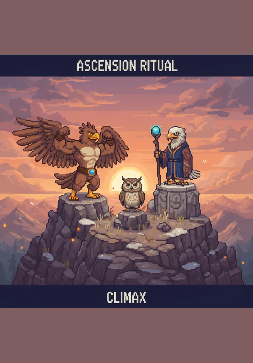 The other eagles fly up to the spire, silenced by the breathtaking sight of Aquila’s design. They realize that his artistic spirit hasn't made him weak, but has instead brought a new kind of wonder to their mountain home.