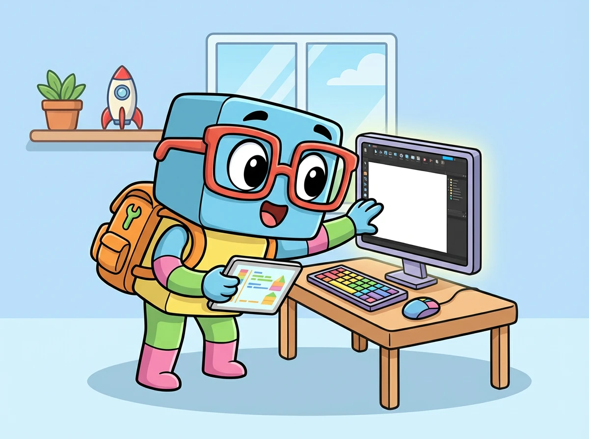 Blox, a bright-eyed kid with a passion for video games, dreams of creating his own world. He stares at his computer screen, a blank Roblox Studio project staring back.