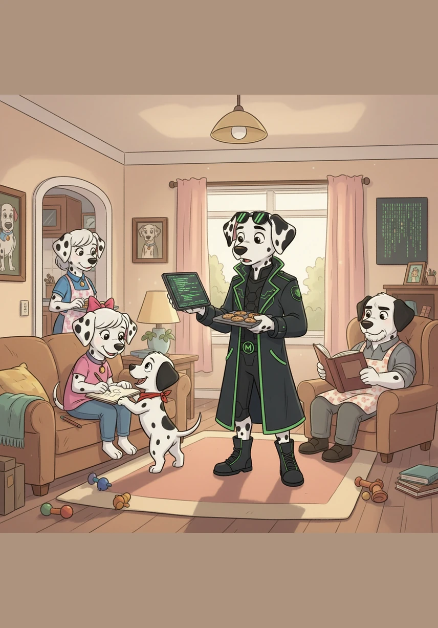 Bobby and Matrix were two Dalmatian brothers who lived in a house filled with love and, more often than not, a bit of chaos. Bobby was the bold one with a big black patch over his eye, while Matrix was clever and always ready for a challenge.