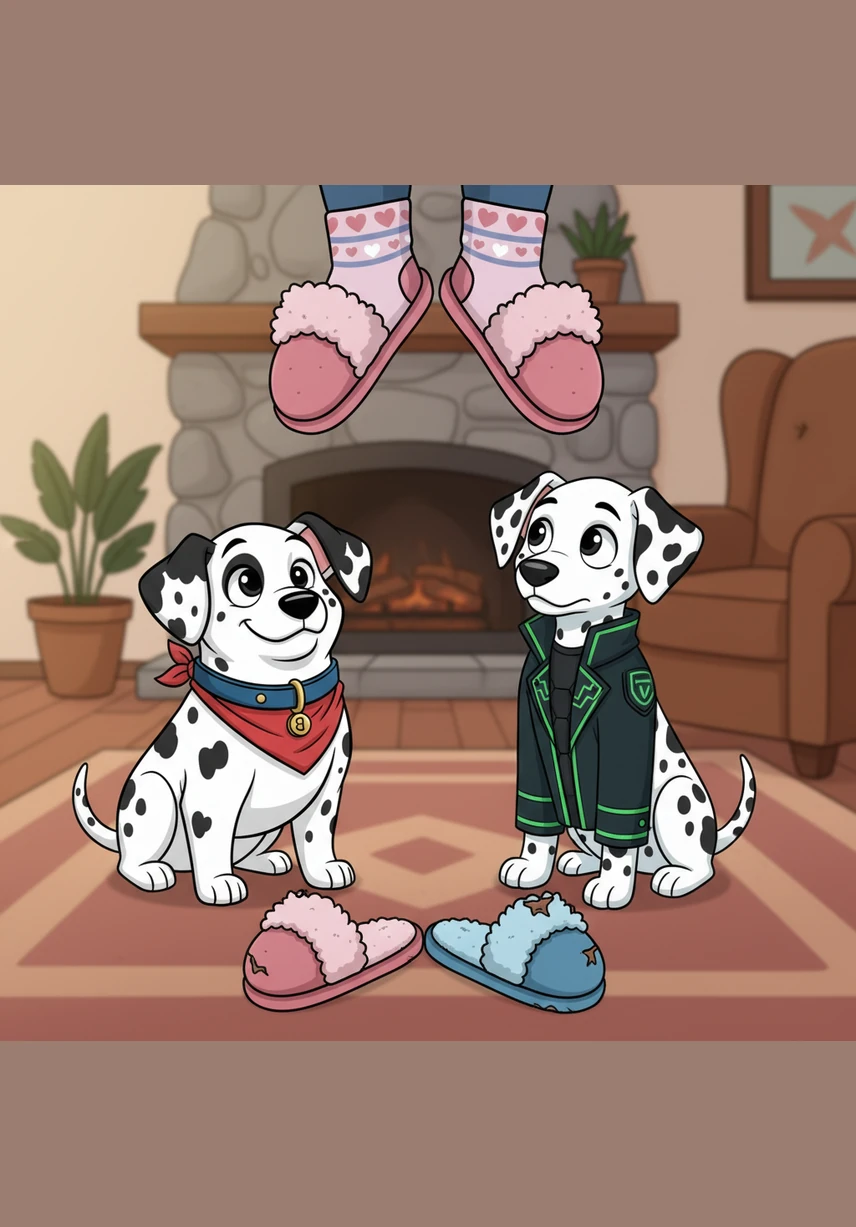 Feeling a little guilty for the mess, Bobby and Matrix fetched their owner’s favorite pair of fuzzy slippers. They dropped the slightly chewed-up gifts at her feet, looking up with their most soulful puppy-dog eyes.