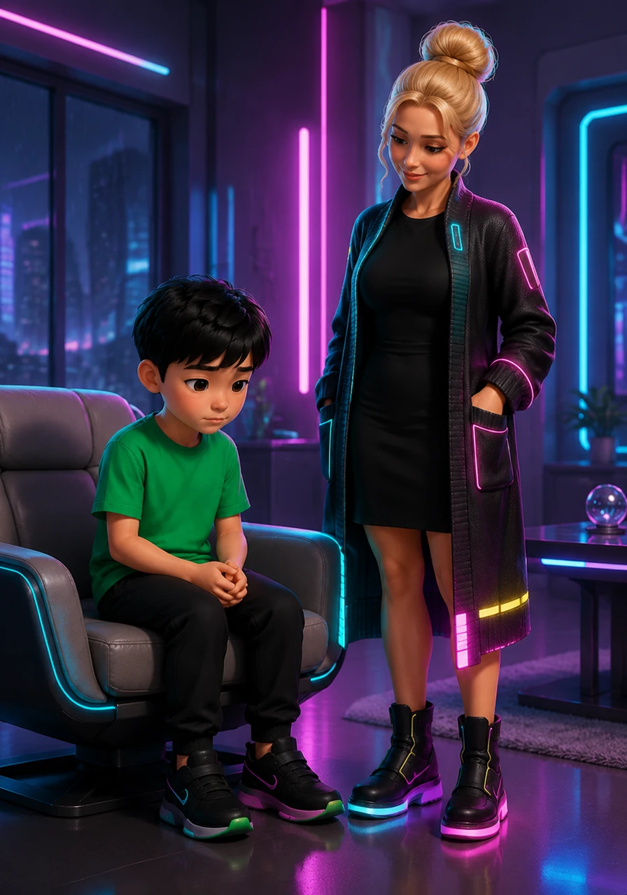 On his very first day meeting Ms. Simonson, everything felt strange and overwhelming to young Aiden. In his green t-shirt and black pants, the dark-haired boy sat tightly in the unfamiliar room, his heart filled with nervousness and fear. Beside him stood Ms. Simonson, watching over him with a calm, steady, and comforting presence.