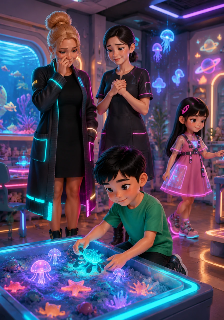 During the Student-Led Conference, Aiden returned to the classroom where he had spent his own kindergarten days four years ago. While Ayla showed their mother around, Aiden happily found the old ocean creature sensory bin and began to play just like he used to. Watching him, Mother and Ms. Simonson shed tears of joy, realizing that growing up means carrying precious memories forward.