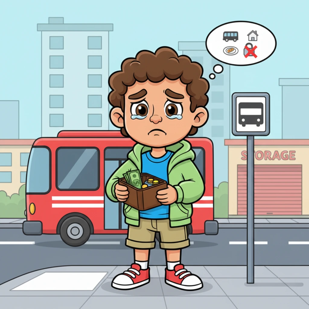 Despite his dedication, Raúl faces the harsh reality of an intern's salary. He looks forlornly at his nearly empty wallet, realizing the meager pay barely covers bus fare and food, leaving nothing for even the cheapest storage unit, let alone a decent apartment.