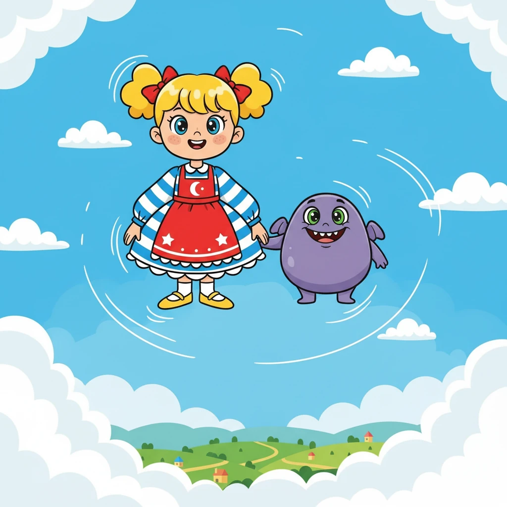 Ils s'envolèrent vers le ciel, Pli-Pli flottant comme une montgolfière. Ils traversèrent des nuages cotonneux et des courants d'air frais, curieux de ce qu'ils allaient trouver.