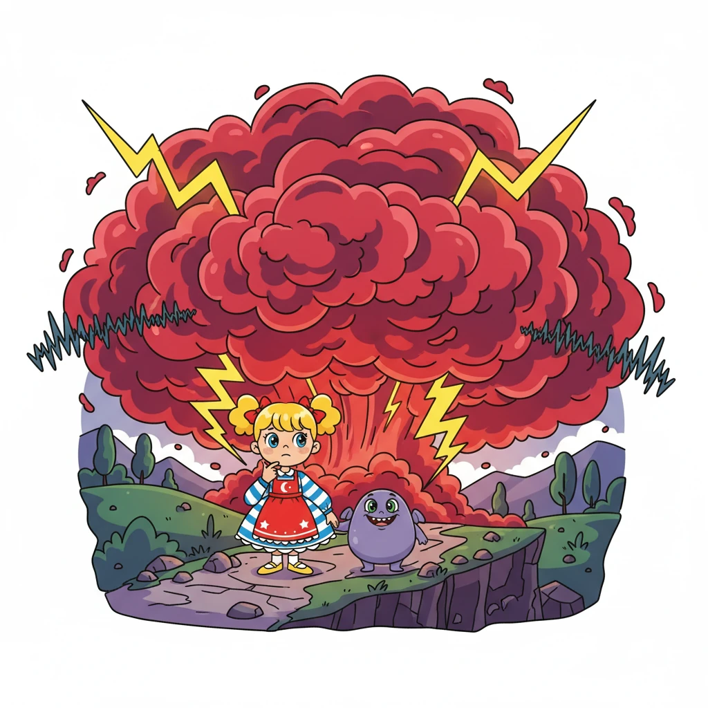 Plus loin, ils trouvèrent le nuage de la Colère, d'un rouge grenadine bouillonnant. Il grondait et tonnait, menaçant de tout détruire. Pli-Pli savait qu'il fallait le comprendre.