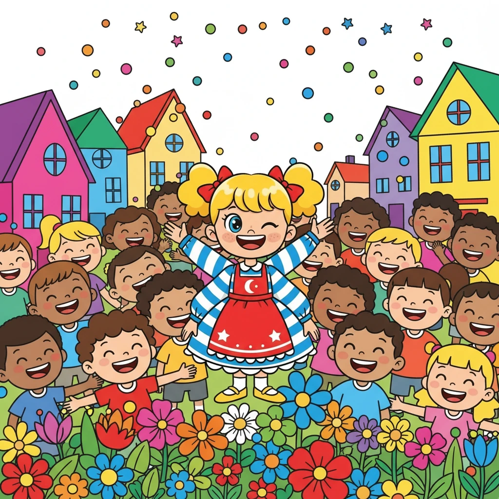 Le village entier se réjouit du retour des couleurs. Les enfants riaient à nouveau, les fleurs s'épanouissaient, et les maisons étaient peintes de couleurs éclatantes.