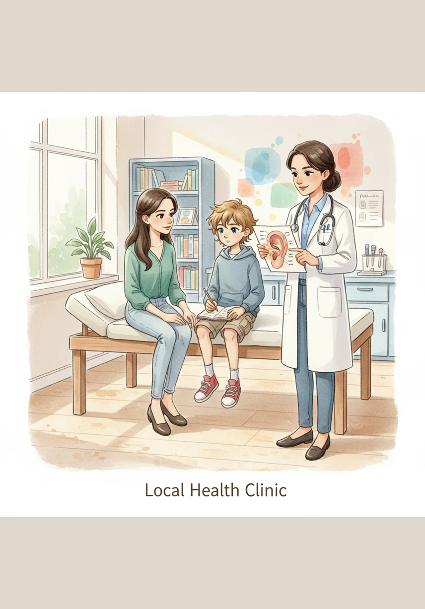 Adam visited the local health clinic where Dr. Hana explained that invisible germs called bacteria can thrive in food that isn't prepared cleanly. She showed him how these tiny invaders can make people very ill if we are not careful about what we eat.