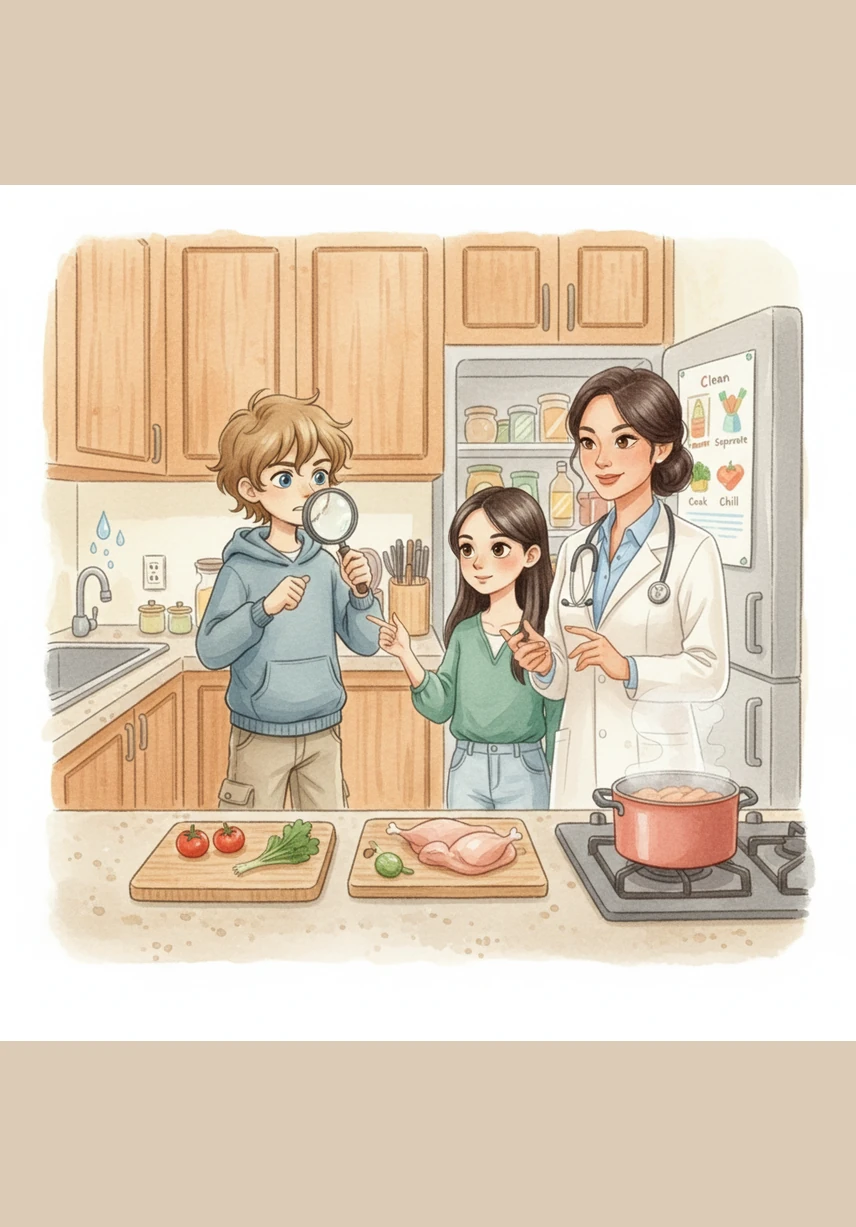 Inspired to help, Adam went home and looked at his kitchen like a detective on a mission. He remembered the four key steps to food safety: Clean, Separate, Cook, and Chill, and decided to teach his family everything he had learned.