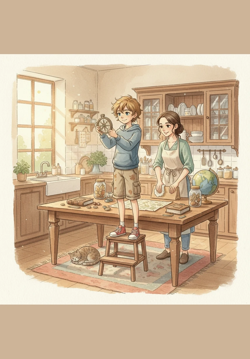 He helped his mother organize the refrigerator by placing raw meat on the very bottom shelf so its juices wouldn't drip onto other foods. They checked the fridge thermometer together to make sure it was cold enough to stop bacteria from growing.