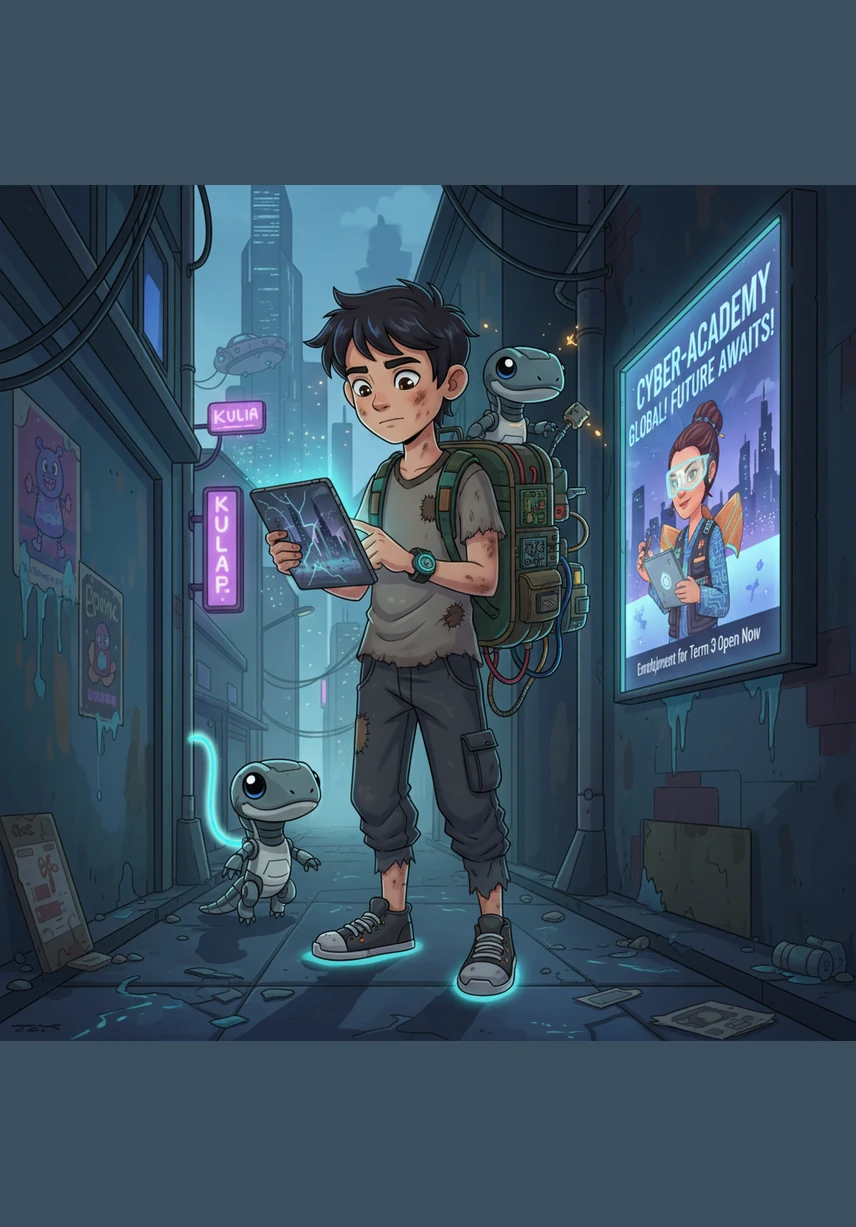 Di bawah terik matahari di tepi jalan raya kampung yang sunyi, Adam duduk bersila di atas rumput kering semata-mata untuk mendapatkan talian internet yang stabil bagi menduduki ujian penting. Peluh membasahi dahi dan bajunya, namun matanya tetap terpaku pada skrin kecil itu demi memastikan dia tidak ketinggalan dalam pelajaran.