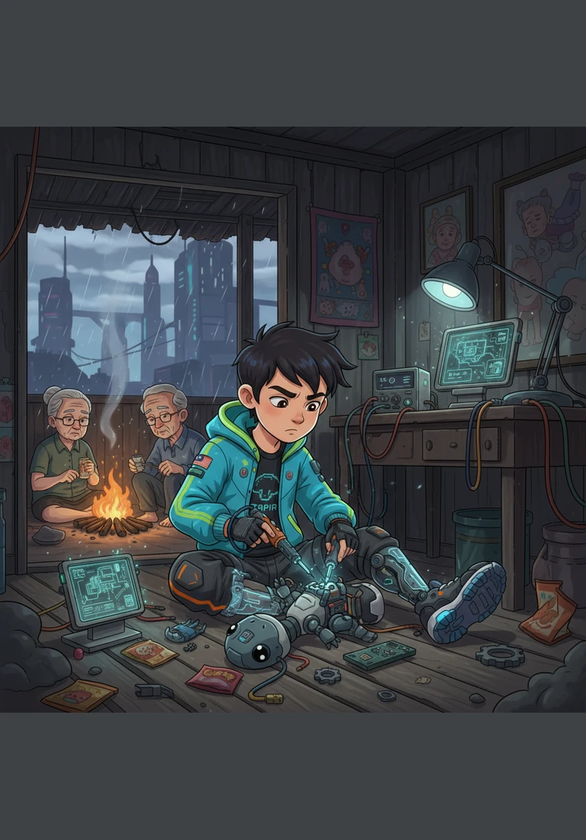 Suasana di dalam rumah Adam menjadi gamat apabila dia terpaksa berkongsi telefon pintar tunggal itu dengan dua orang adiknya yang juga perlu menghadiri kelas pada waktu yang sama. Mereka saling berebut dan merayu, menggambarkan realiti pahit kekurangan peranti yang menghimpit keluarga miskin di luar bandar.