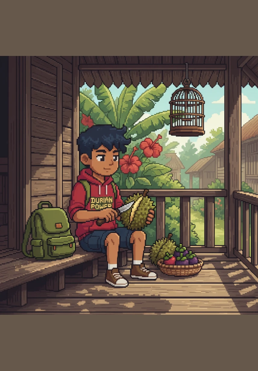 Adam duduk di beranda rumahnya sambil memegang tablet, mencari maklumat tentang sejarah tempatan. Dia sedar bahawa ICT adalah alat hebat untuk mencapai ilmu dan berkomunikasi dengan pantas.