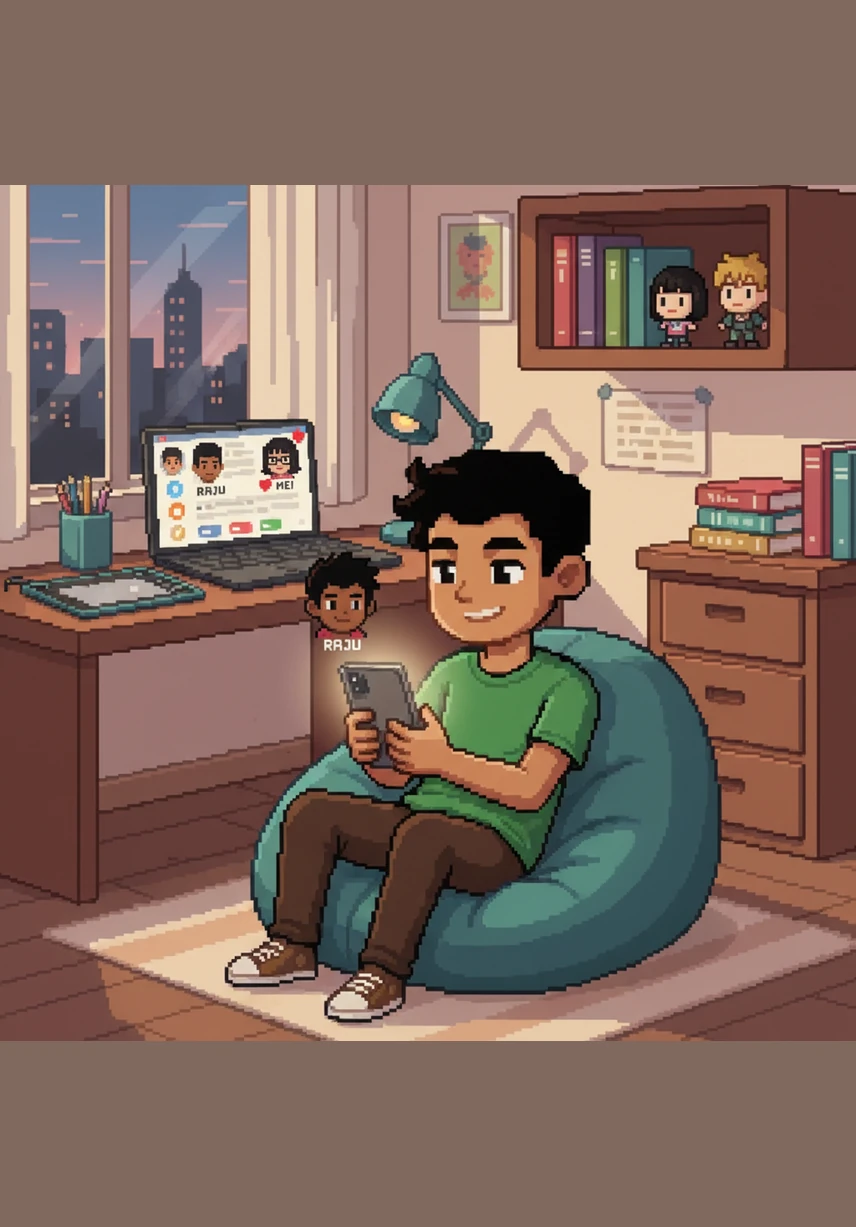 Melalui media sosial, Adam berbual mesra dengan rakan-rakan pelbagai kaum seperti Raju dan Mei. Teknologi ini benar-benar menghubungkan masyarakat dalam dunia tanpa sempadan, mengukuhkan hubungan sosial mereka.