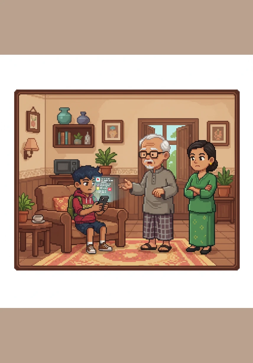 Suatu hari, Adam terbaca maklumat tidak sahih yang tular di media sosial tentang sejarah kampungnya. Jurang generasi antara dia dan datuknya semakin terasa apabila mereka berbalas hujah tentang kebenaran fakta tersebut.