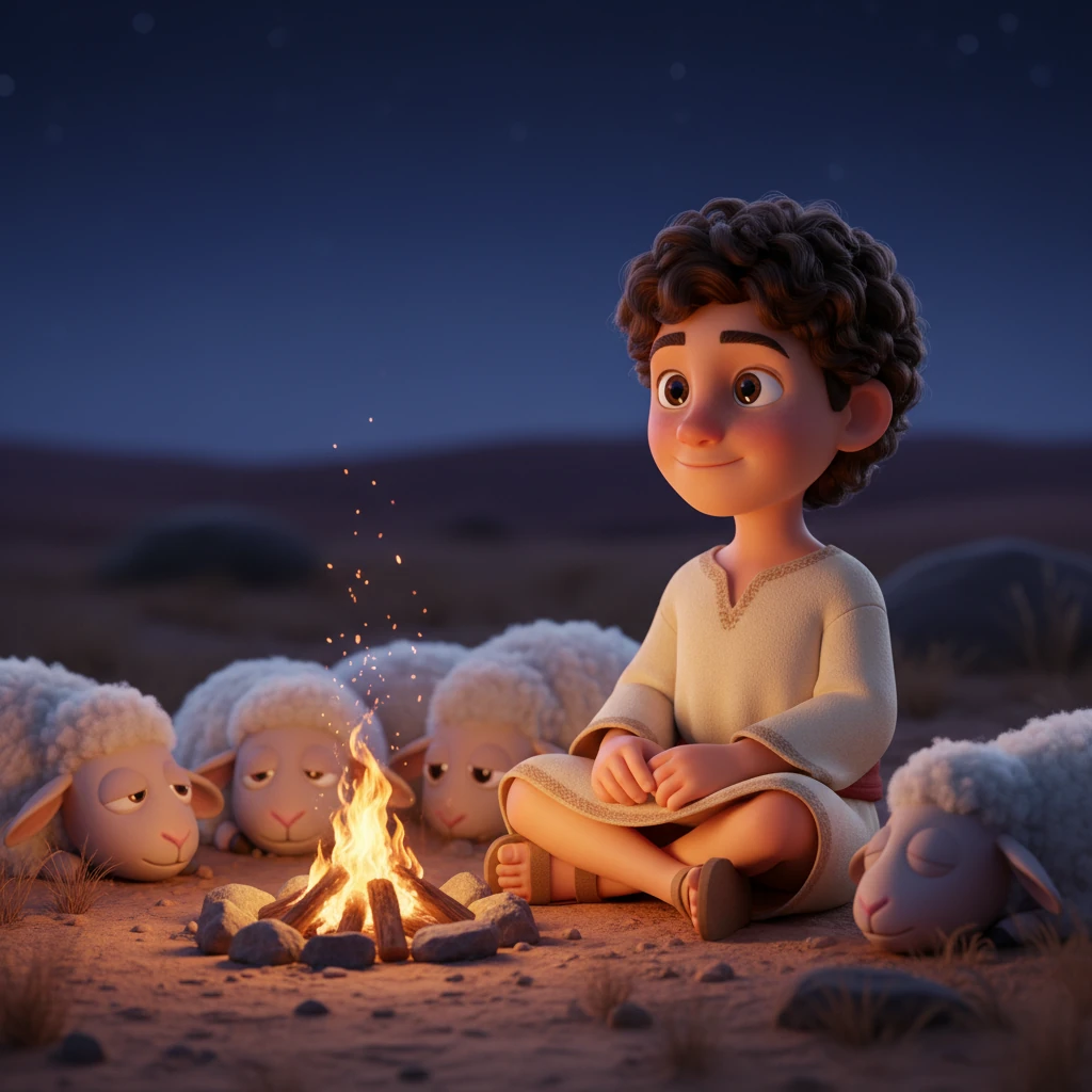 Sentado junto a una pequeña hoguera que crepitaba suavemente, lanzando chispas danzarinas al aire, Elías observó a sus ovejas dormir plácidamente. Pensó en cómo Dios cuida de cada uno de nosotros con amor incondicional, así como él cuidaba de su rebaño con dedicación. Una profunda paz y gratitud llenaron su pequeño corazón.