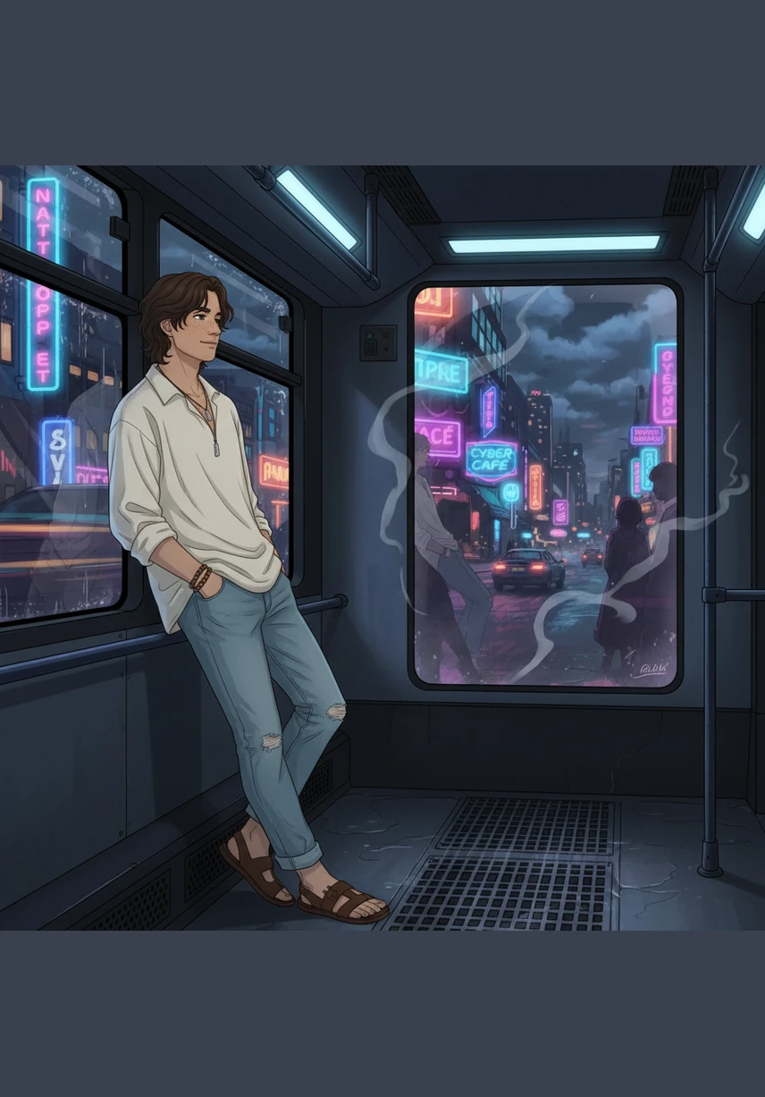 As the bus begins to roll through the dark streets of Stockholm, Leo leans against the wall, finding peace in the neon-lit mirror. He knows that tonight was special, a memory etched in light and smoke that he will carry to the next destination.