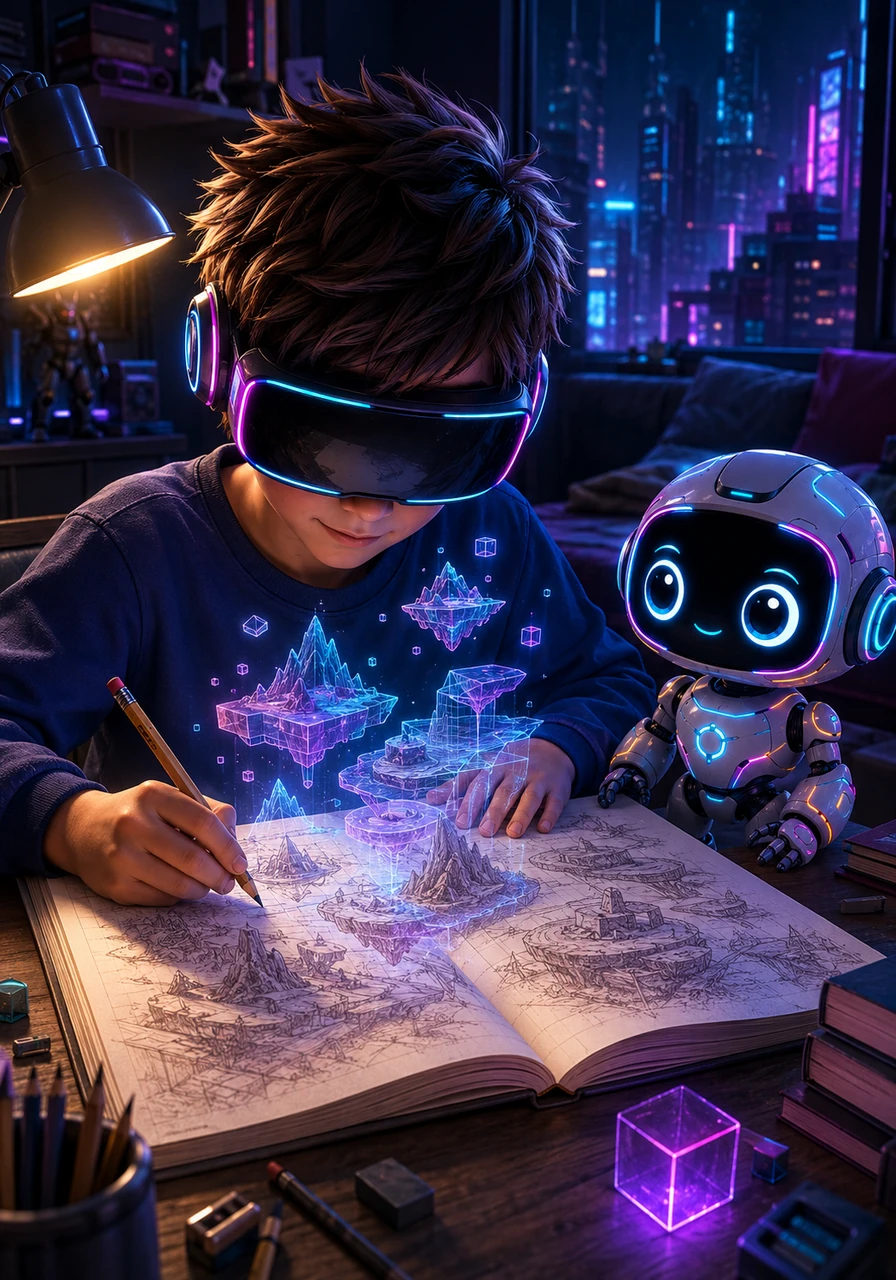His pencil flew across the pages, filling the notebook with drawings of a fantastic, multi-layered land. As the room darkened, his mind lit up with an overflow of sketches and diagrams.