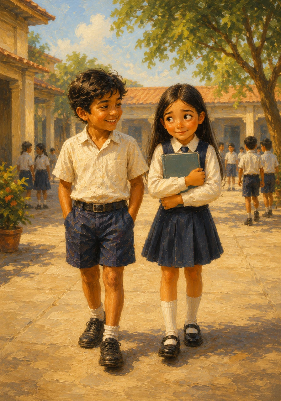 The morning sun shines brightly over the bustling school courtyard as Daud and Isyak walk together, sharing jokes and laughter. Their stomachs growl in unison, signaling that it is finally time for their favorite part of the day: recess.