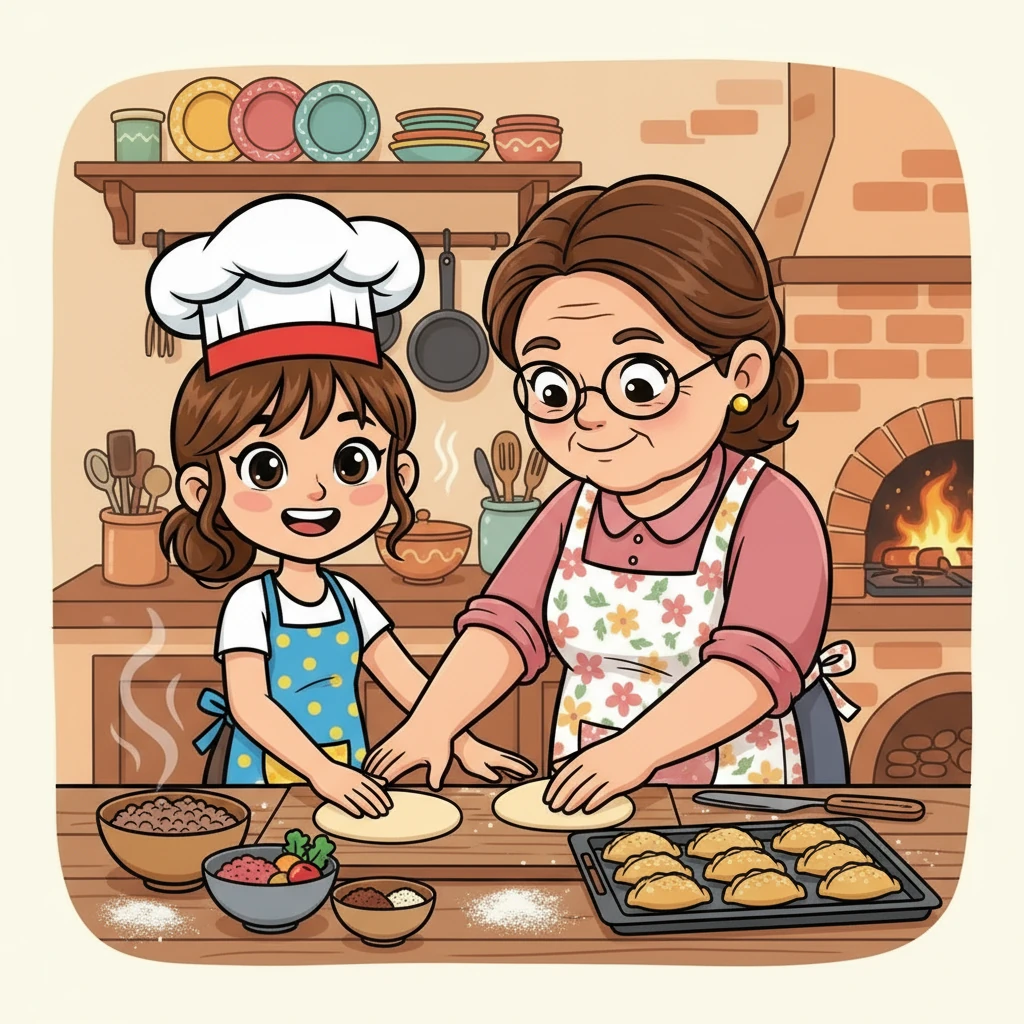 Emilia, una niña con una sonrisa radiante, soñaba con tener su propio negocio. Un día, su abuela le enseñó la receta secreta de las empanadas perfectas. ¡Eran tan deliciosas!