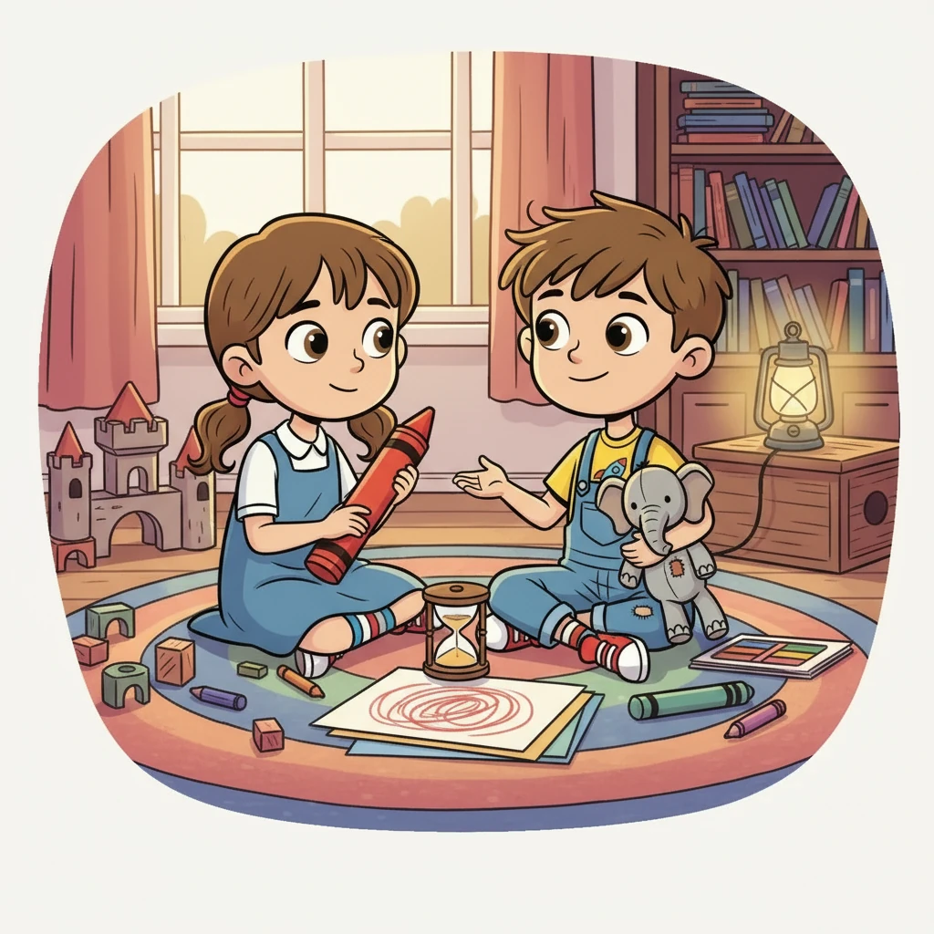 The siblings decided to go on a quest to restore the Friendship Light. They took turns using the red crayon, setting a timer, and practicing calm words. "Can we make a plan?" Scarlett asked Finn.