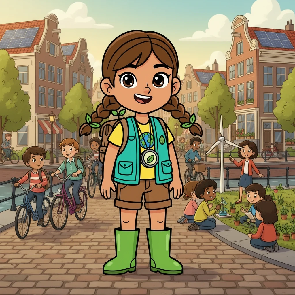 Mas a esperança surgiu em Amsterdã. Sofia viu pessoas andando de bicicleta, painéis solares no telhado das casas e crianças aprendendo sobre sustentabilidade na escola. A cidade parecia respirar aliviada.
