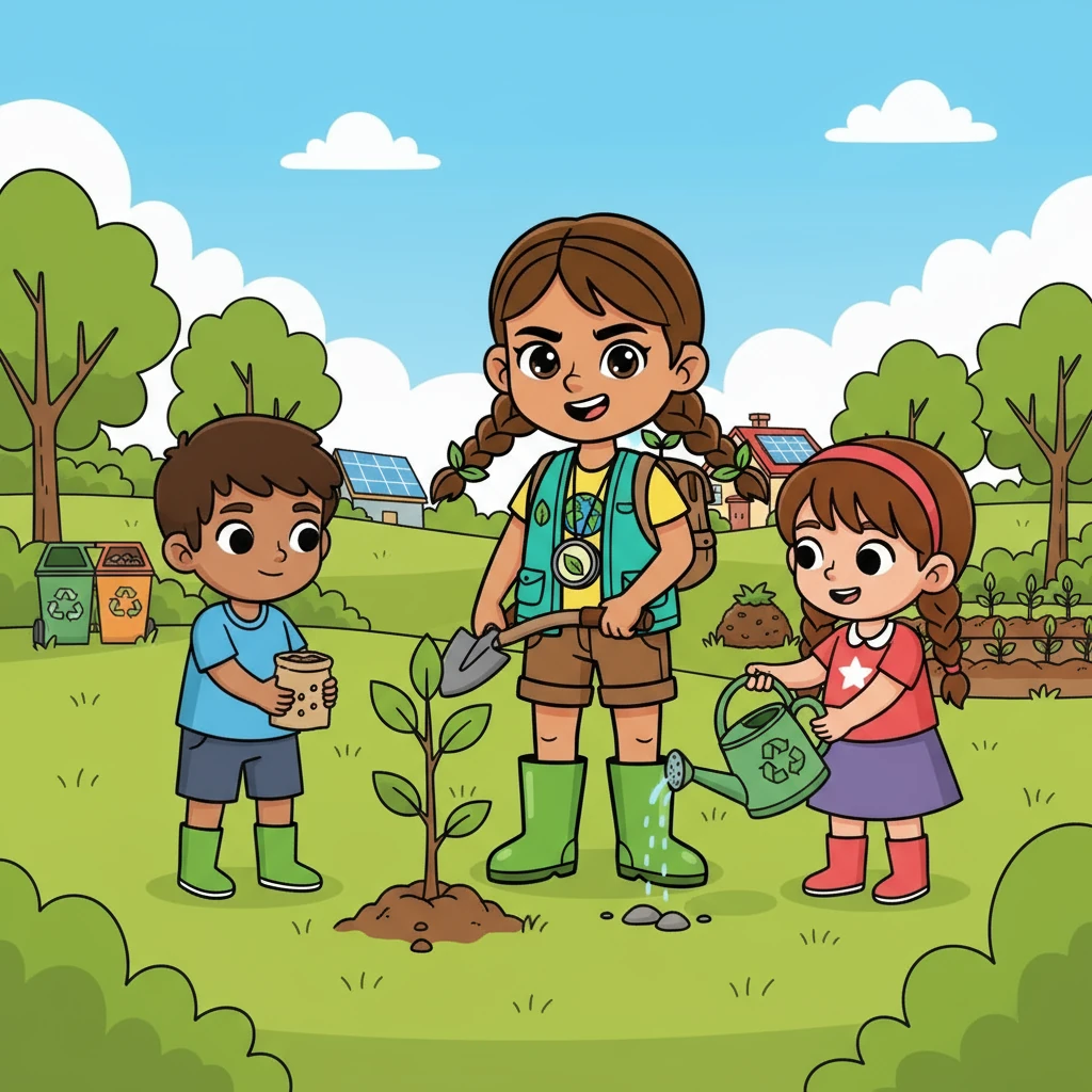 Sofia aprendeu que pequenas ações fazem a diferença. Reciclar, economizar energia e cuidar da natureza eram passos importantes para um futuro melhor. Ela decidiu fazer sua parte, plantando árvores e ensinando seus amigos.