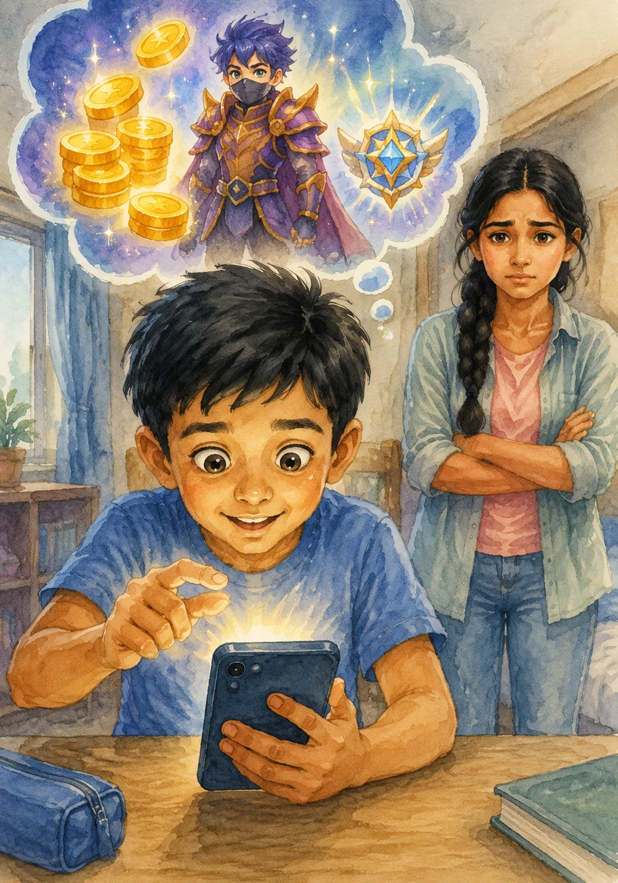 Arjun’s eyes sparkled with joy as he imagined getting rare game coins or a special new avatar to show his friends. He reached out his finger, hovering just inches above the screen, ready to tap the tempting link without a second thought.