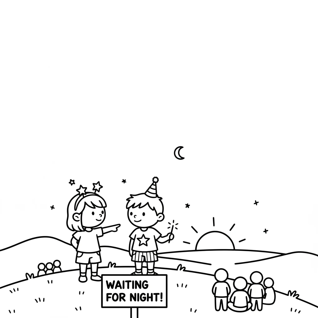 As the sun began to dip low, a special excitement buzzed in the air. Everyone gathered, waiting patiently for the night to truly arrive.