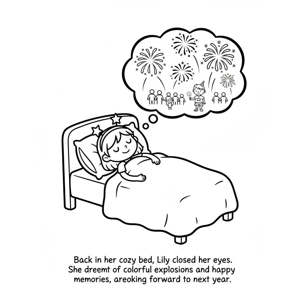 Back in her cozy bed, Lily closed her eyes. She dreamt of colorful explosions and happy memories, already looking forward to next year.