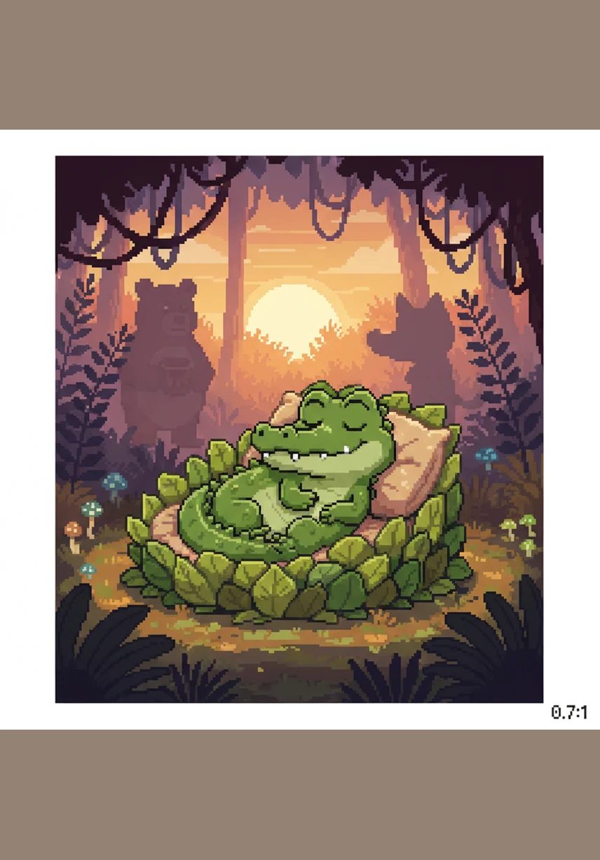 As the sun sets over the jungle, Alfie curls up in his cozy bed of soft green leaves. He closes his eyes and dreams of more alphabet adventures waiting for him when he wakes up.